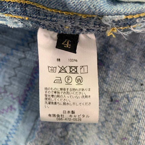 KAPITAL Size L Indigo Distressed Denim Snaps Long Sleeve Shirt