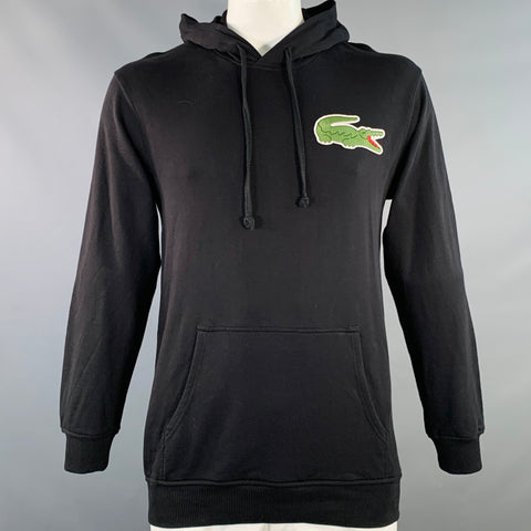 LACOSTE x COMME des GARCONS Size L Black Green Patch Cotton Hooded Sweatshirt