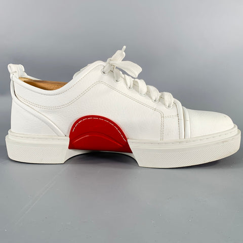 CHRISTIAN LOUBOUTIN Size 10.5 Adolon Junior White Red Color Block Leather Cutout Sneakers