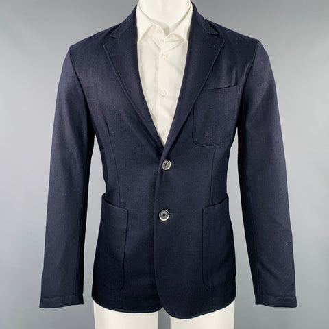 BARENA Taille 38 Blazer en laine mélangée bleu marine à revers crantés