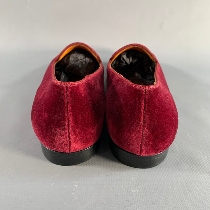 RALPH LAUREN Size 9.5 Burgundy Velvet Monogram Slip On Flats