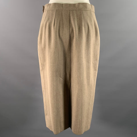 HERMES Size 10 Tan Wool Twill Pencil Knee-Length Skirt