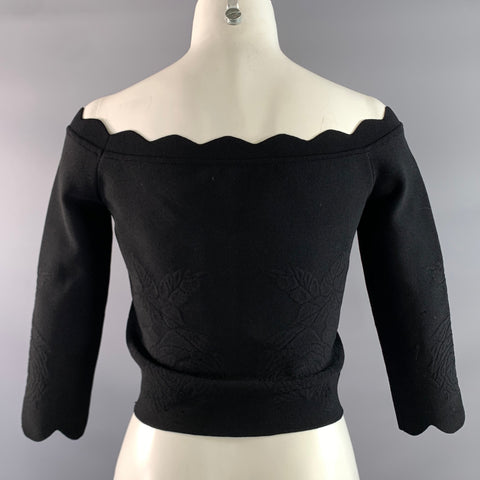 ALEXANDER MCQUEEN Size M Black Viscose Blend Floral Off-Shoulder Dress Top