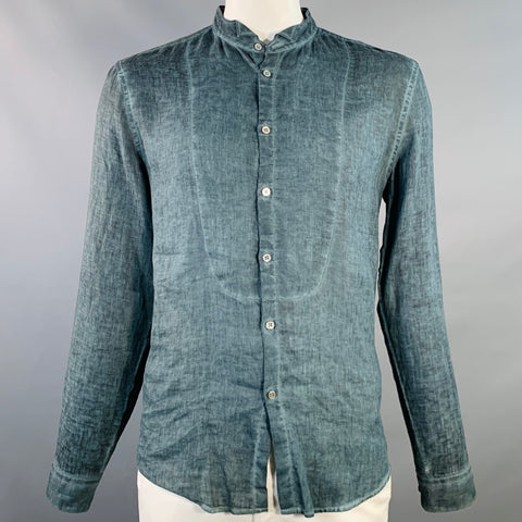 JOHN VARVATOS Size L Blue Dyed Linen Wingtip Long Sleeve Shirt