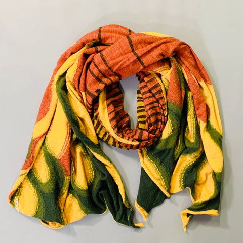 KAPITAL Orange Mustard Flames Stripes Oversized Wool Scarf