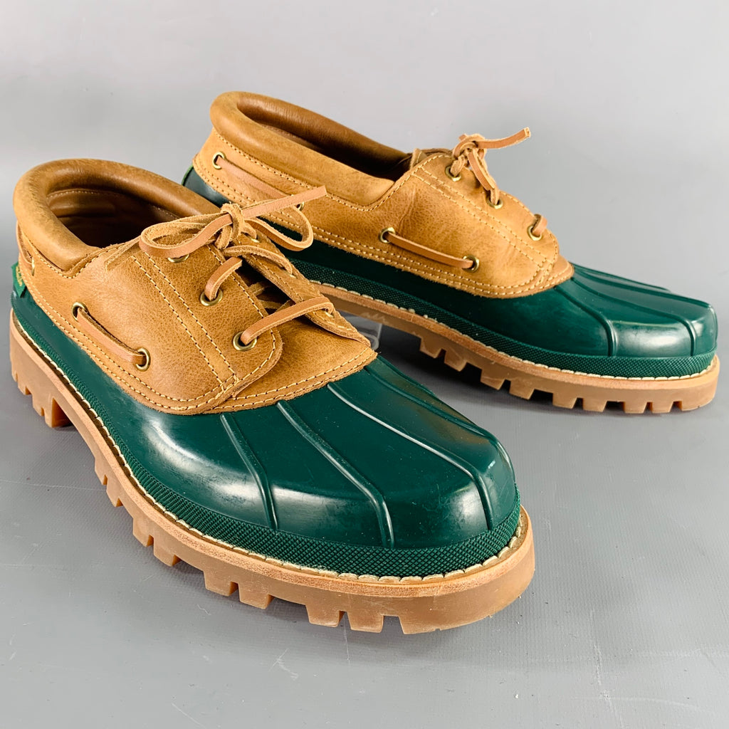 aime leon dore 靴 AIME LEON DORE Size 12 Papia Moc Green Brown Rubber Lace-Up Boots