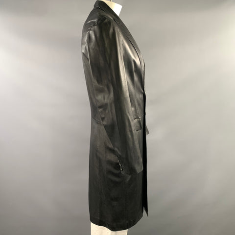 ALEXANDER MCQUEEN Size 42 Black Leather Trench Coat