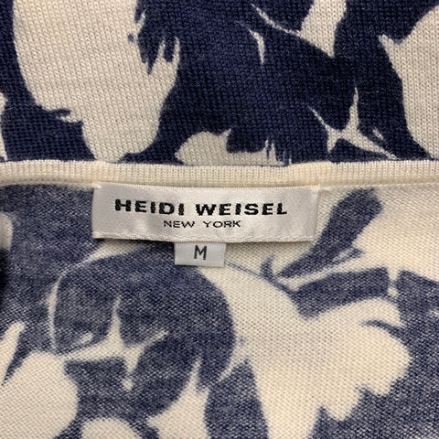 HEIDI WEISEL Size M Cream Navy Cashmere Abstract floral Cap Sleeves Casual Top