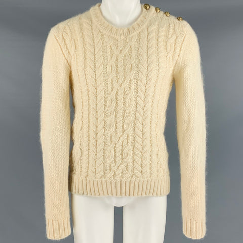 BALMAIN Size S Cream Mohair Blend Chunky Knit Sweater