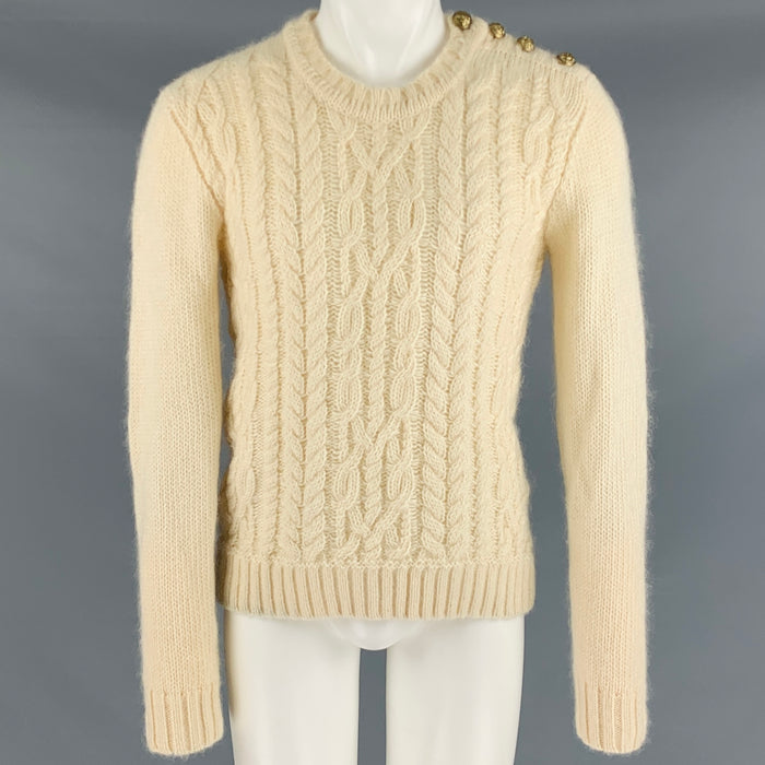 BALMAIN Size S Cream Mohair Blend Chunky Knit Sweater