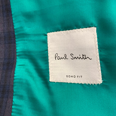 PAUL SMITH Size 42 Grey Navy Plaid Wool Notch Lapel Suit