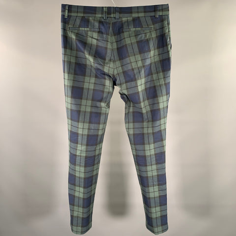 MR TURK Size 34 Green Navy Plaid Cotton Zip Fly Casual Pants