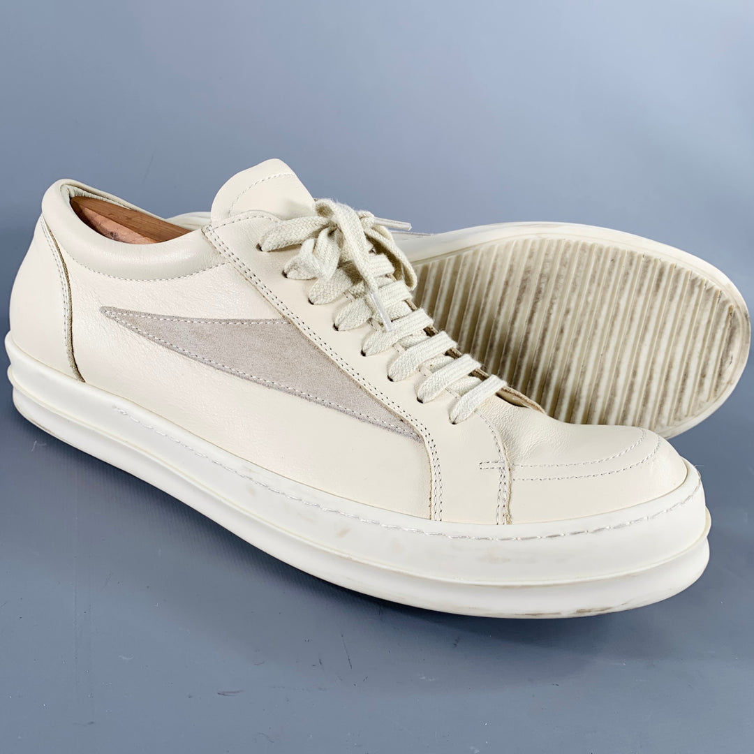 RICK OWENS Size 11 Cream Leather Lace-Up Sneakers