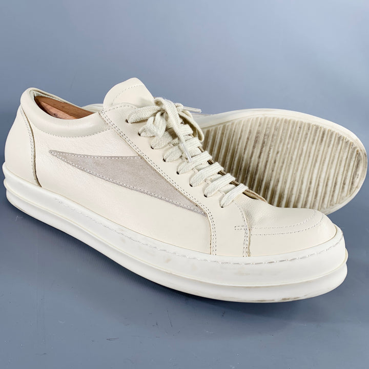 RICK OWENS Size 11 Cream Leather Lace-Up Sneakers