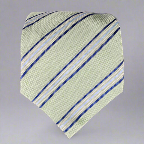 VILLA BOLGHERI Green Blue Diagonal Stripe Silk Cotton Tie