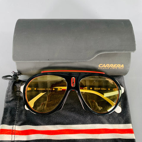 CARRERA FLAG Guuho Black White Red Color Block Acetate Sunglasses