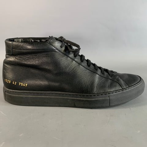 COMMON PROJECTS Size 9 Black Solid Leather Mid Rise Sneakers
