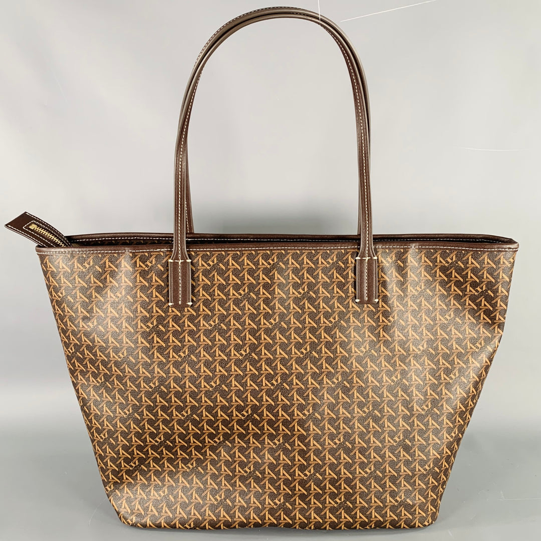 TORY BURCH Ever-Ready Brown Tan Monogram Coated Canvas Leather Tote Handbag