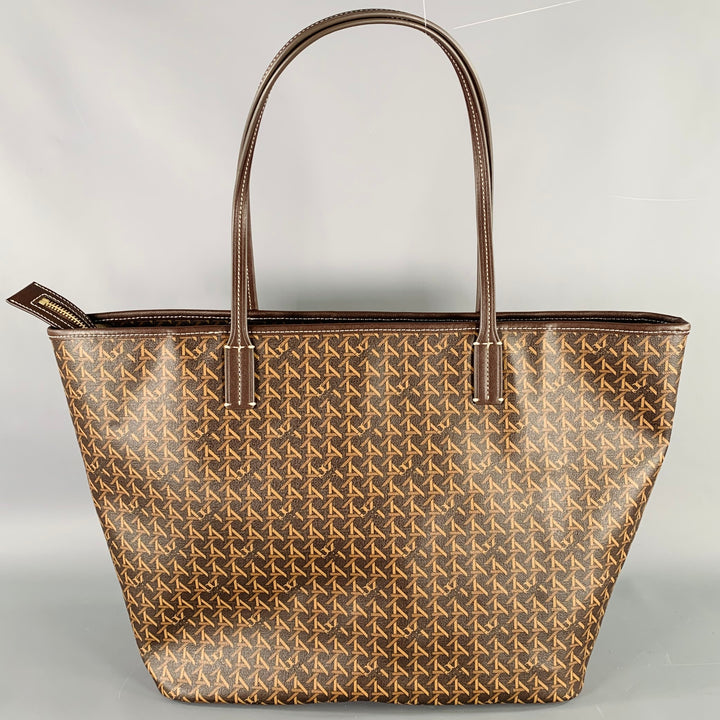 TORY BURCH Ever-Ready Brown Tan Monogram Coated Canvas Leather Tote Handbag