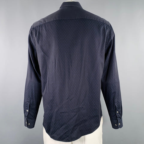 EMPORIO ARMANI Size XL Navy Blue Polka Dot Long Sleeve Shirt