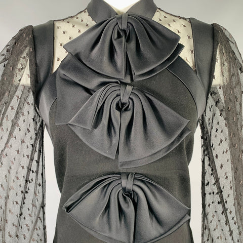 GIVENCHY Size S Black Lace Bows Long Sleeve Dress