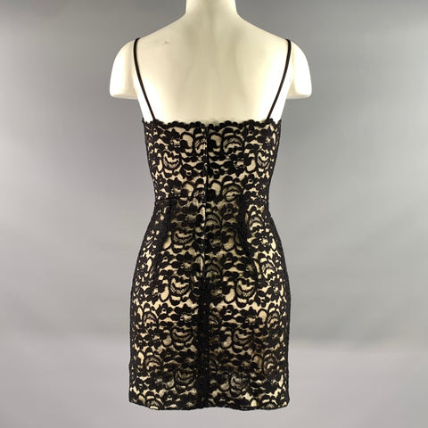 MOSCHINO Size 2 Black Acetate  Rayon Floral Fitted Mini Dress