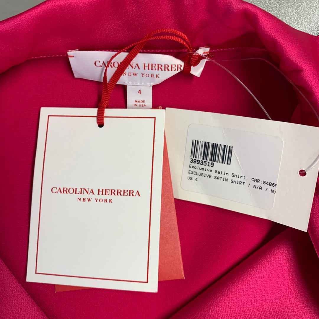 CAROLINA HERRERA Size 4 Pink Fuchsia Satin Spread Collar Blouse