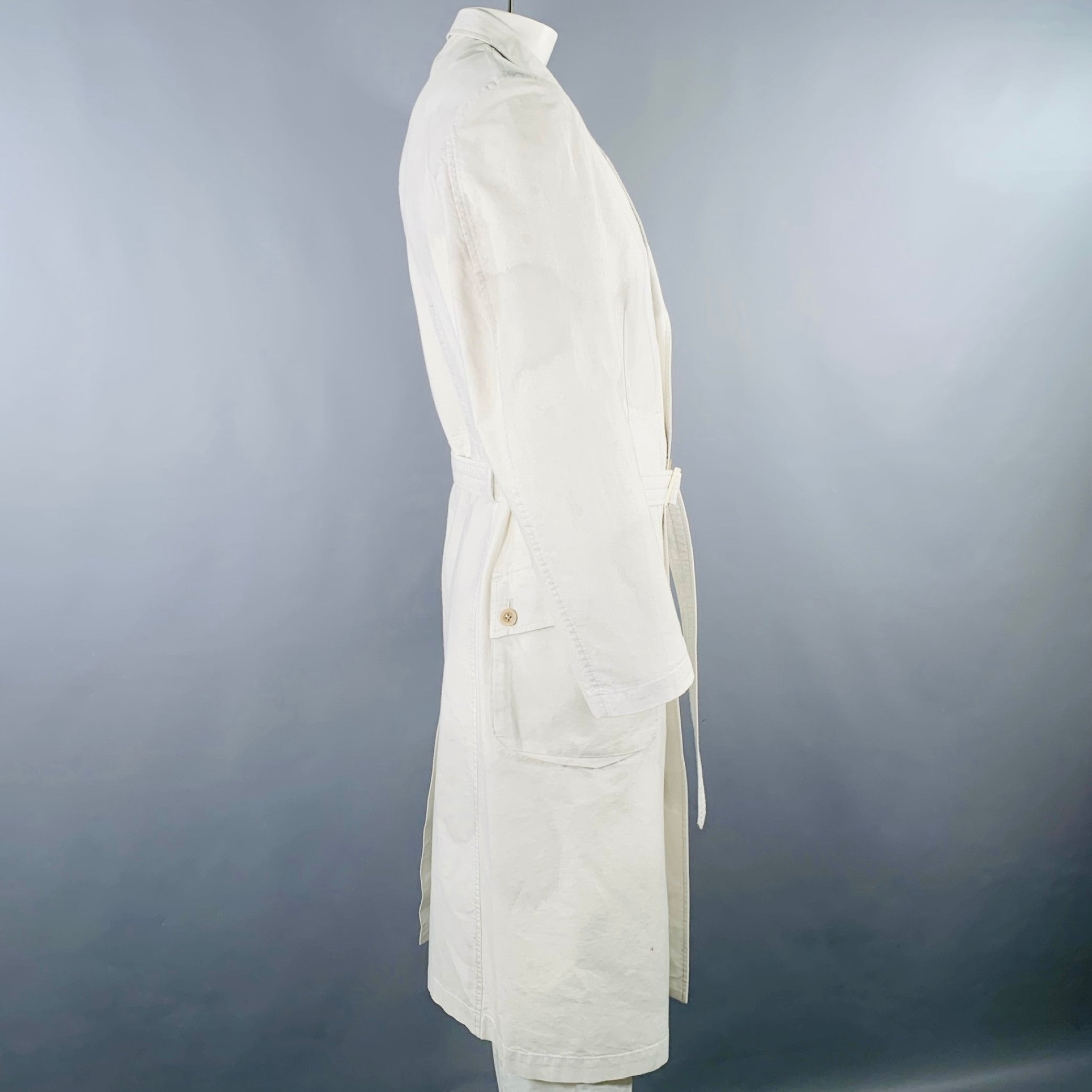 YOHJI YAMAMOTO Size XL Light Grey Cotton Belted Coat – Sui Generis