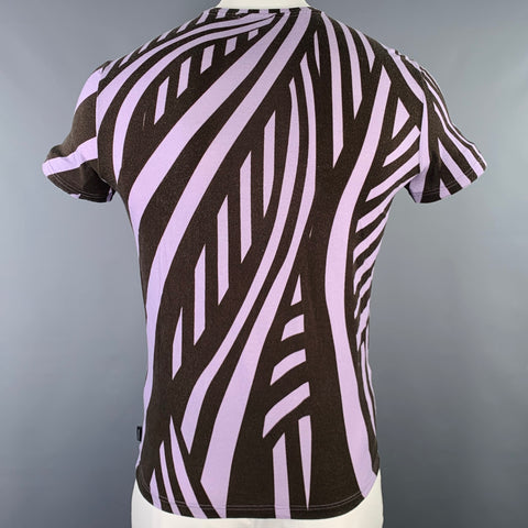 ARMAND BASI Size L Brown Purple Stripe Tencel Blend Short Sleeve T-shirt