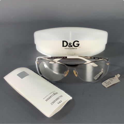 D&G by DOLCE & GABBANA Silver Metal Semi Rimless Wrap Around Sunglasses