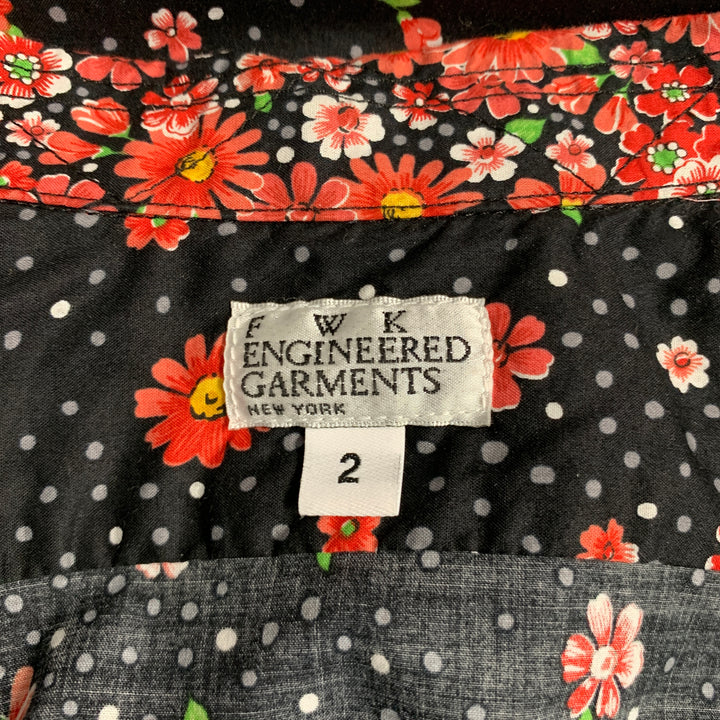 ENGINEERED GARMENTS Size S Black Red Cotton Floral Short Sleeve Casual Top
