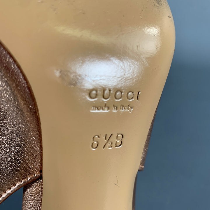 GUCCI Size 6.5 Gold Rose Metallic Ankle Strap Pumps