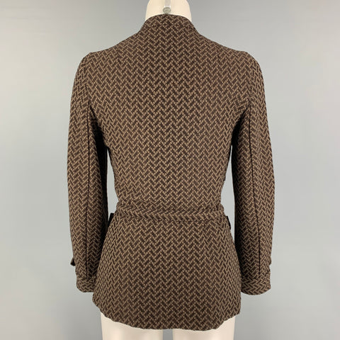 DRIES VAN NOTAN Talla 4 Chaqueta texturizada de rayón de lana blanca marrón