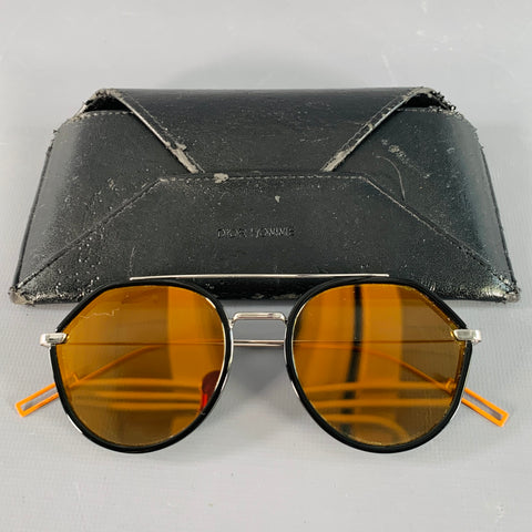 Lunettes de soleil aviateur rondes miroir en métal orange noir DIOR HOMME