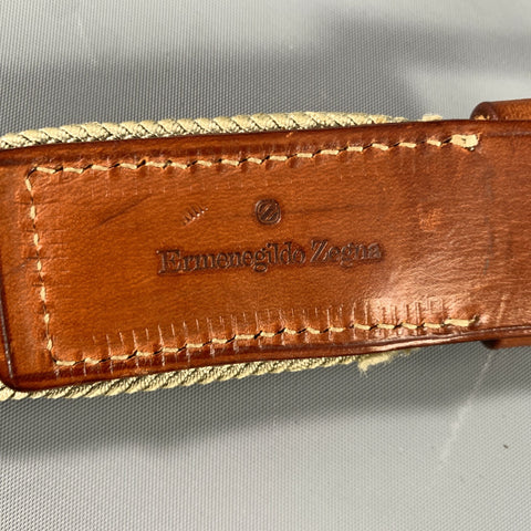 ERMENEGILDO ZEGNA Size 38 Cream Brown Mixed Fabrics Leather Elastic Belt