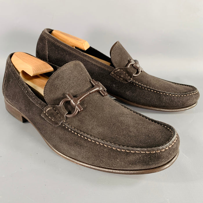 SALVATORE FERRAGAMO Size 11 Brown Suede Loafers