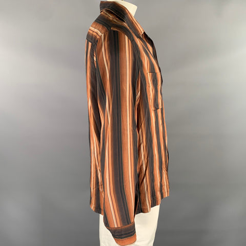 OUR LEGACY Size XL Brown Black White Stripe Viscose Rayon Long Sleeve Shirt