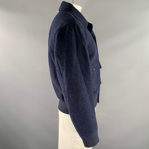 RALPH LAUREN Size L Navy Glen Check Wool/Polyestar/Cashmere Flight Jacket