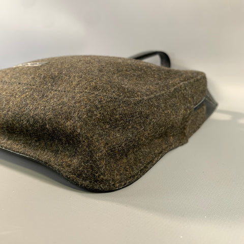 PRADA Grey & Black Wool Leather Shoulder Bag