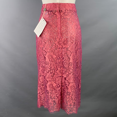 DOLCE & GABBANA Size 6 Pink Rayon Blend Lace Pencil Midi Skirt