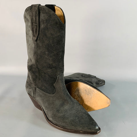 ISABEL MARANT Size 11 Grey Charcoal Suede Stacked Heel Western Boots