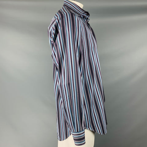 ETRO Size L Blue Purple Stripe Cotton Button Up Long Sleeve Shirt
