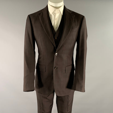 MUSIKA FRERE Chest Size 40 Brown Black Gingham Notch Lapel 32 32 Suit
