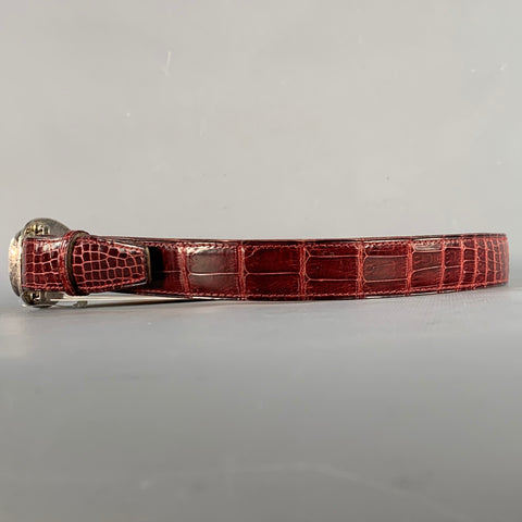 APRIL in PARIS Size S Burgundy Yellow Embossed Sterling Silver Belt