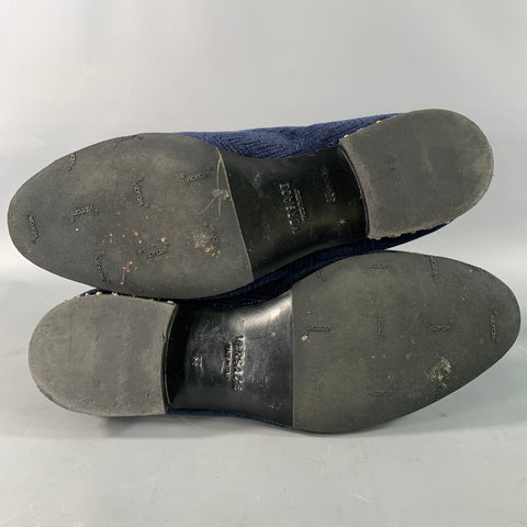VERSACE Size 11 Navy Black Greca Velvet Loafer Loafers