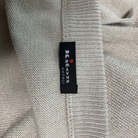 KITON Size L Beige Cashmere Silk V-Neck Pullover