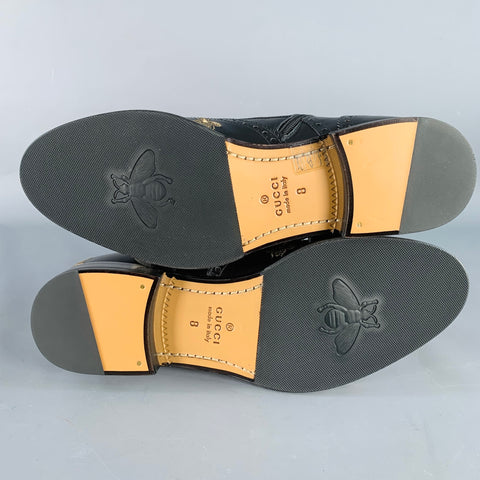 GUCCI Size 8.5 Dionysus Black Silver Gold Bee Stars Embroidery Buckle Boots