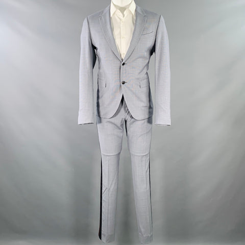 VALENTINO Size 38 Blue Grey Plaid Wool Notch Lapel Suit