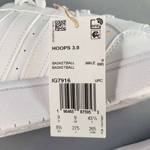 ADIDAS Size 9.5 White Leather Lace-Up Sneakers