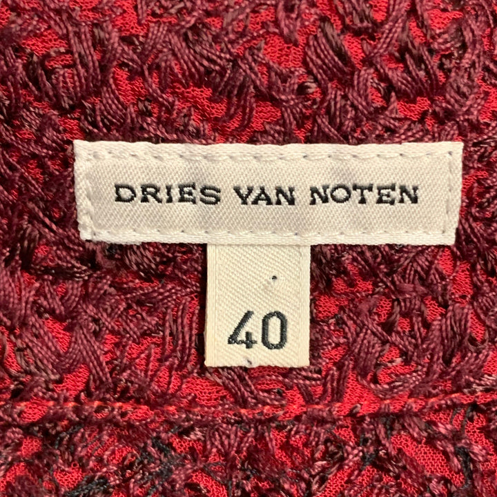 DRIES VAN NOTEN Size M Red Burgundy Rayon Textured Ombre Notch Lapel Blouse